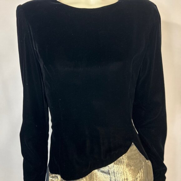 Vintage 80's Hanae Mori velvet and gold lamé dress - Picture 8 of 9